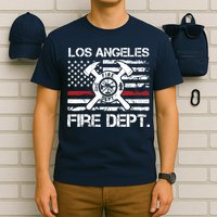 Los Angeles California Fire Department Thin Red Line Fireman T-Shirt