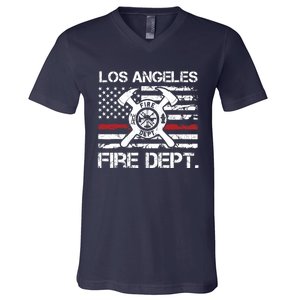 Los Angeles California Fire Department Thin Red Line Fireman V-Neck T-Shirt