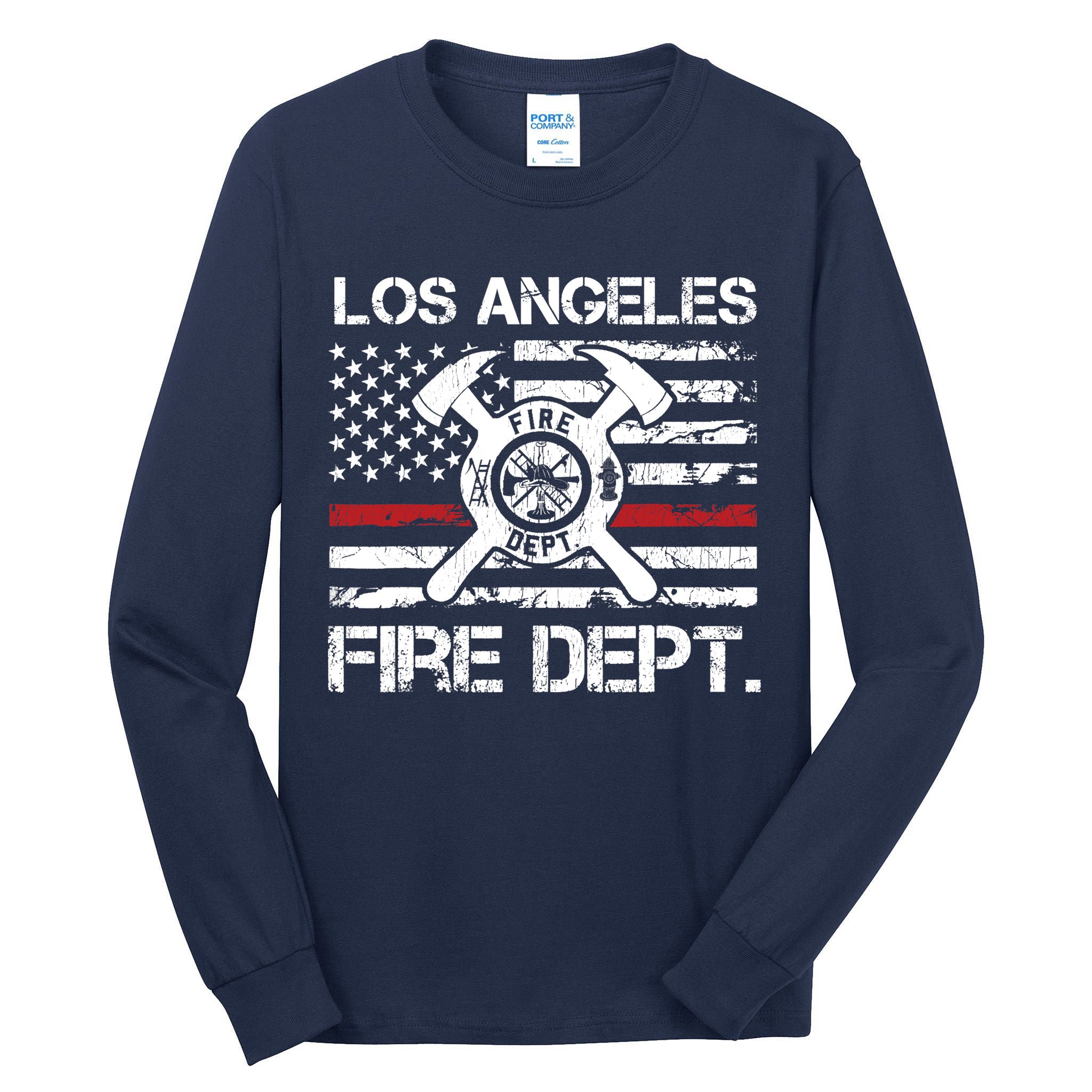 Los Angeles California Fire Department Thin Red Line Fireman Tall Long Sleeve T-Shirt
