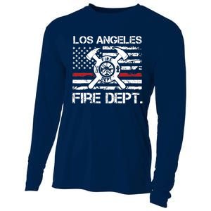 Los Angeles California Fire Department Thin Red Line Fireman Cooling Performance Long Sleeve Crew