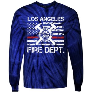 Los Angeles California Fire Department Thin Red Line Fireman Tie-Dye Long Sleeve Shirt