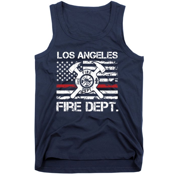 Los Angeles California Fire Department Thin Red Line Fireman Tank Top