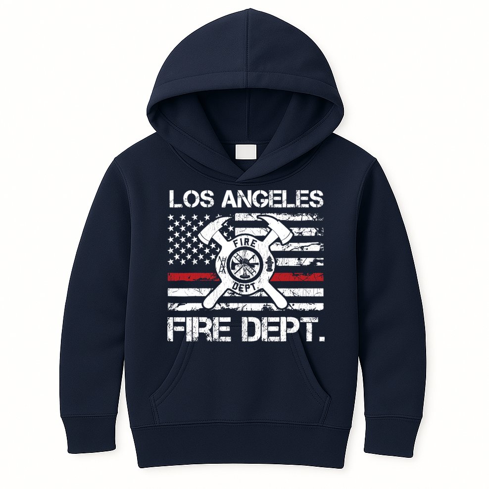 Los Angeles California Fire Department Thin Red Line Fireman Kids Hoodie