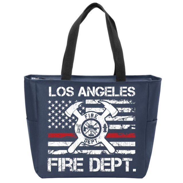 Los Angeles California Fire Department Thin Red Line Fireman Zip Tote Bag
