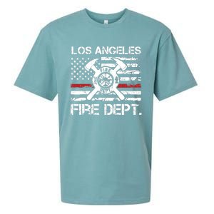 Los Angeles California Fire Department Thin Red Line Fireman Sueded Cloud Jersey T-Shirt