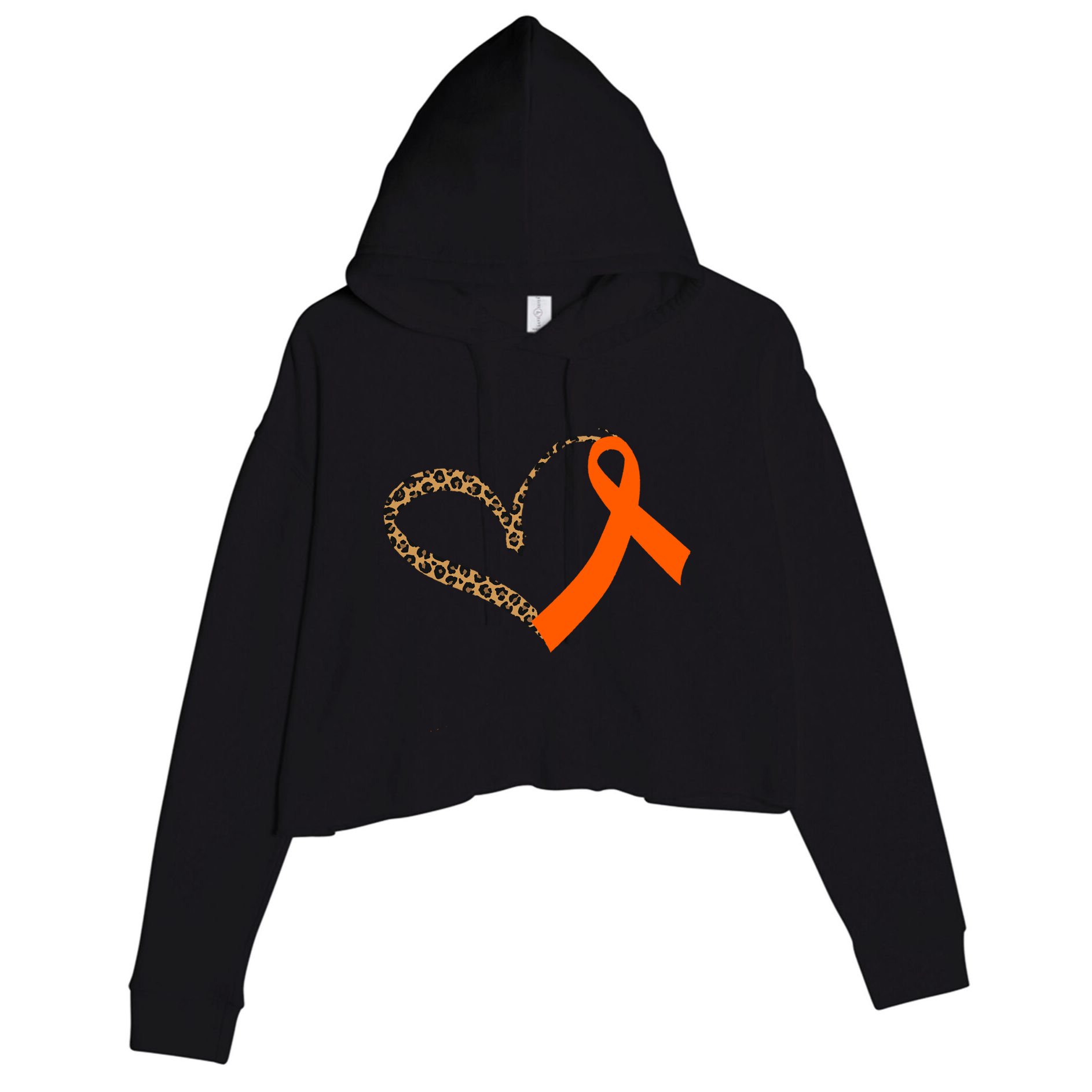 Leukemia Awareness Cancer Leopard Print Heart Orange Ribbon Meaningful Gift Crop Fleece Hoodie