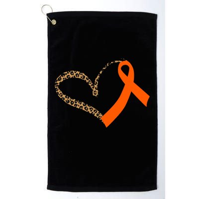 Leukemia Awareness Cancer Leopard Print Heart Orange Ribbon Meaningful Gift Golf Towel