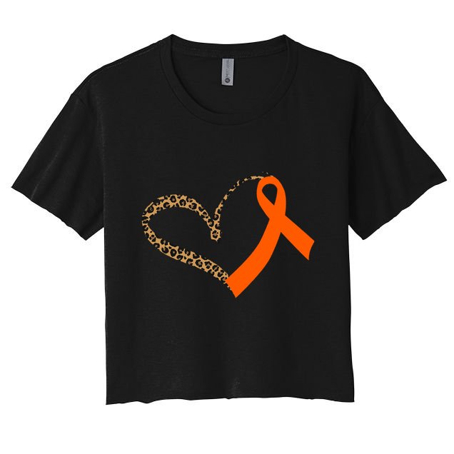 Leukemia Awareness Cancer Leopard Print Heart Orange Ribbon Meaningful Gift Crop Top