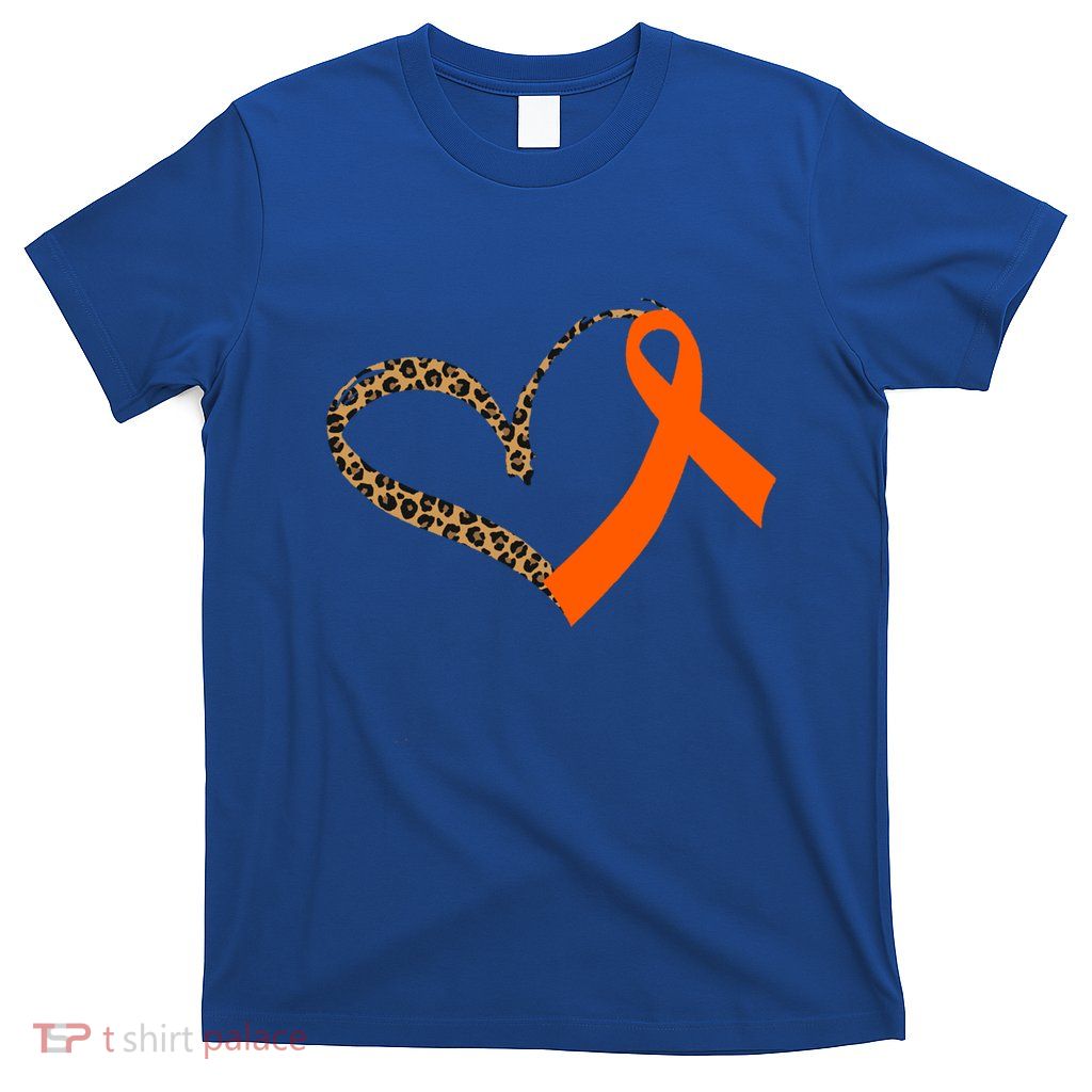Leukemia Awareness Cancer Leopard Print Heart Orange Ribbon Meaningful Gift T-Shirt