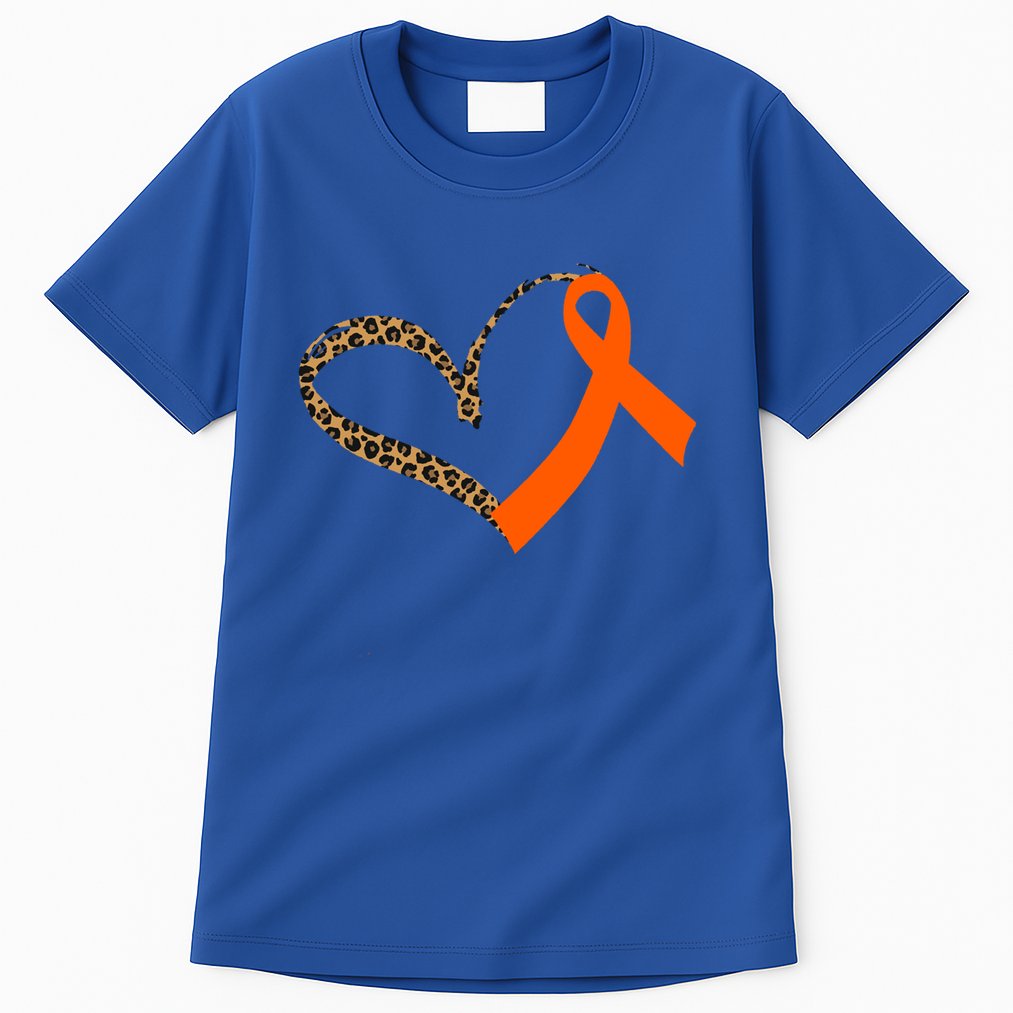 Leukemia Awareness Cancer Leopard Print Heart Orange Ribbon Meaningful Gift Tall T-Shirt