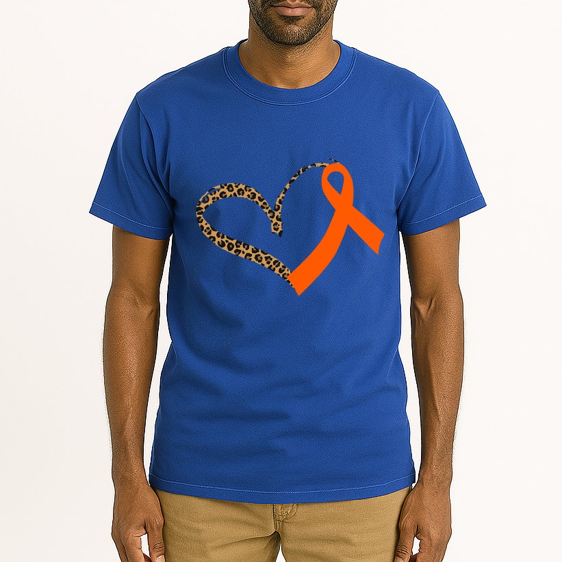 Leukemia Awareness Cancer Leopard Print Heart Orange Ribbon Meaningful Gift Tall T-Shirt