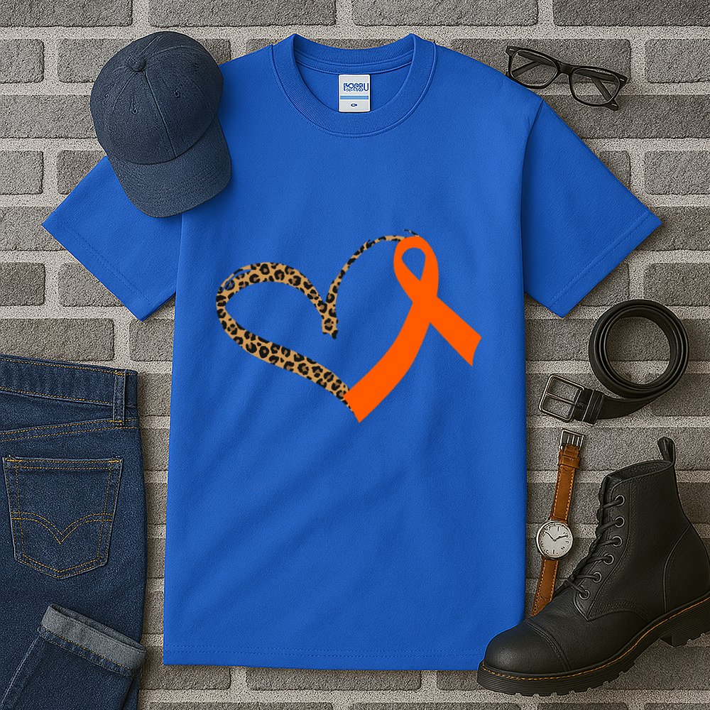 Leukemia Awareness Cancer Leopard Print Heart Orange Ribbon Meaningful Gift Tall T-Shirt