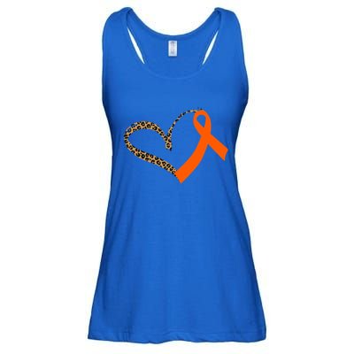 Leukemia Awareness Cancer Leopard Print Heart Orange Ribbon Meaningful Gift Ladies Essential Flowy Tank