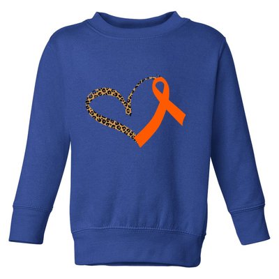 Leukemia Awareness Cancer Leopard Print Heart Orange Ribbon Meaningful Gift Toddler Sweatshirt