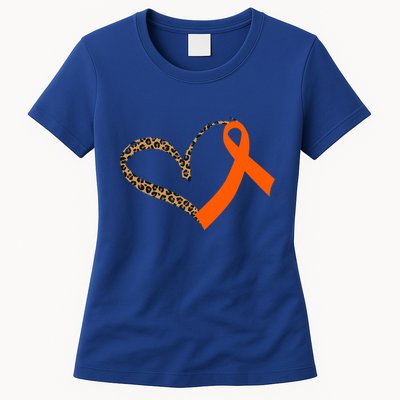 Leukemia Awareness Cancer Leopard Print Heart Orange Ribbon Meaningful Gift Womens T-Shirt