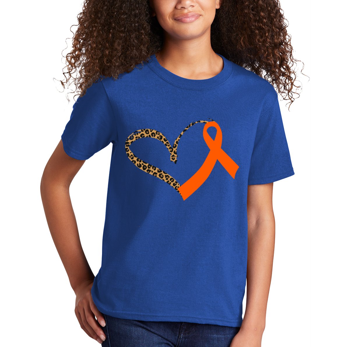 Leukemia Awareness Cancer Leopard Print Heart Orange Ribbon Meaningful Gift Kids T-Shirt