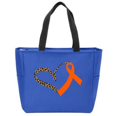 Leukemia Awareness Cancer Leopard Print Heart Orange Ribbon Meaningful Gift Zip Tote Bag