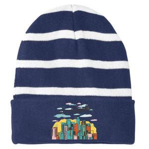 Los Angeles City View Striped Beanie with Solid Band