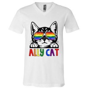 LGBT Ally Cat Be Kind Gay Rainbow Funny LGBTQ Gift Idea V-Neck T-Shirt