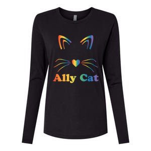 Lgbtq + Ally Cat Lgbtq Ally Cat Pride Gift Womens Cotton Relaxed Long Sleeve T-Shirt