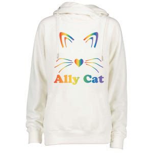 Lgbtq + Ally Cat Lgbtq Ally Cat Pride Gift Womens Funnel Neck Pullover Hood