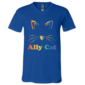 Lgbtq + Ally Cat Lgbtq Ally Cat Pride Gift V-Neck T-Shirt