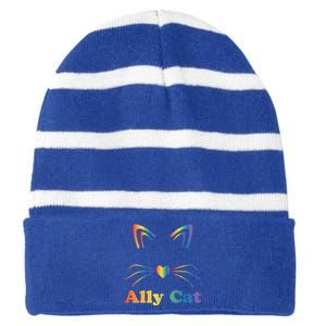 Lgbtq + Ally Cat Lgbtq Ally Cat Pride Gift Striped Beanie with Solid Band