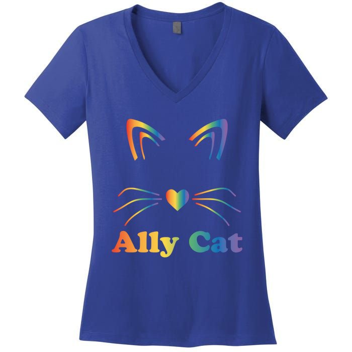 Lgbtq + Ally Cat Lgbtq Ally Cat Pride Gift Women's V-Neck T-Shirt