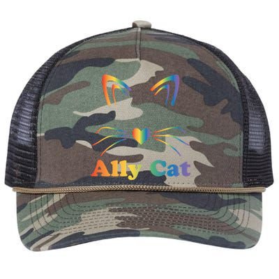 Lgbtq + Ally Cat Lgbtq Ally Cat Pride Gift Retro Rope Trucker Hat Cap