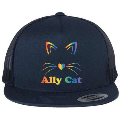 Lgbtq + Ally Cat Lgbtq Ally Cat Pride Gift Flat Bill Trucker Hat