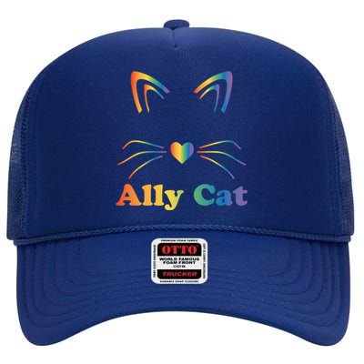 Lgbtq + Ally Cat Lgbtq Ally Cat Pride Gift High Crown Mesh Back Trucker Hat