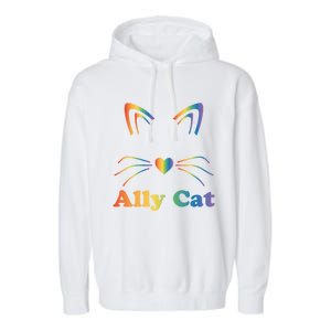 Lgbtq + Ally Cat Lgbtq Ally Cat Pride Gift Garment-Dyed Fleece Hoodie