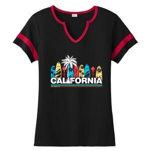 Los Angeles California Surfing Retro Logo Ladies Halftime Notch Neck Tee