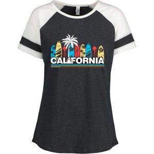 Los Angeles California Surfing Retro Logo Enza Ladies Jersey Colorblock Tee