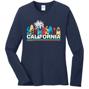 Los Angeles California Surfing Retro Logo Ladies Long Sleeve Shirt