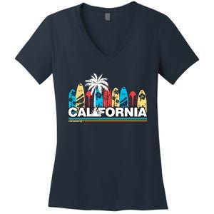 Los Angeles California Surfing Retro Logo Women's V-Neck T-Shirt