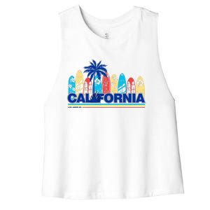 Los Angeles California Surfing Retro Logo Women's Racerback Cropped Tank