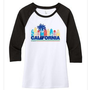 Los Angeles California Surfing Retro Logo Women's Tri-Blend 3/4-Sleeve Raglan Shirt