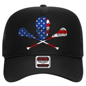 Lacrosse Flag High Crown Mesh Back Trucker Hat