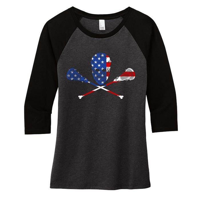 Lacrosse Flag Women's Tri-Blend 3/4-Sleeve Raglan Shirt