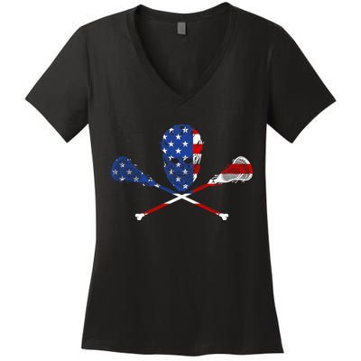 Lacrosse Flag Women's V-Neck T-Shirt