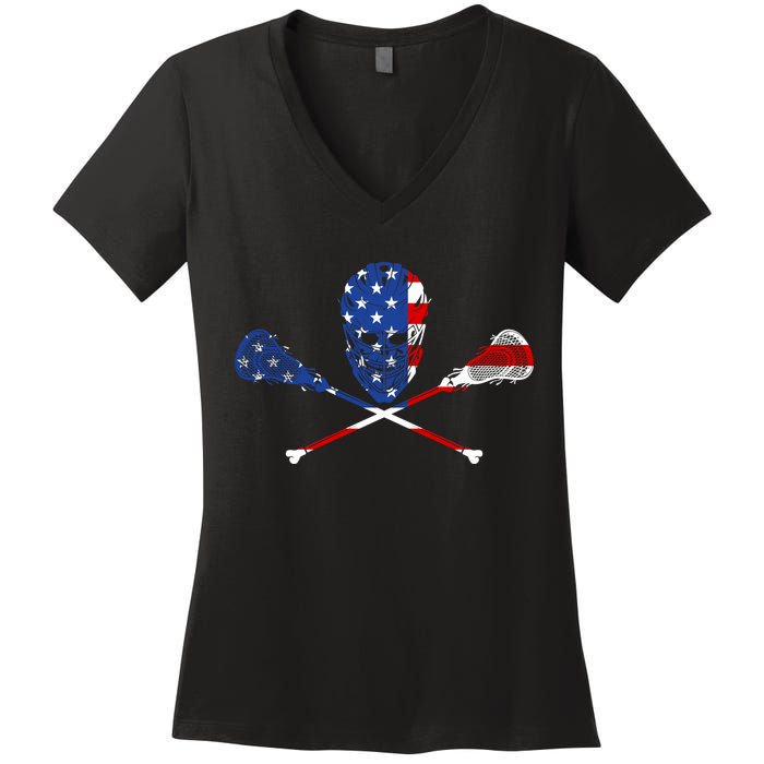 Lacrosse Flag Women's V-Neck T-Shirt