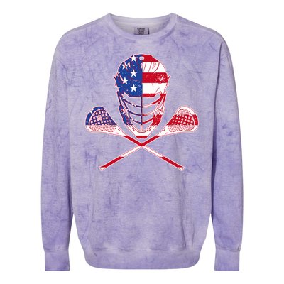 Lacrosse Sport Fan USA American Flag Colorblast Crewneck Sweatshirt