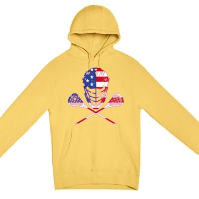 Lacrosse Sport Fan USA American Flag Premium Pullover Hoodie