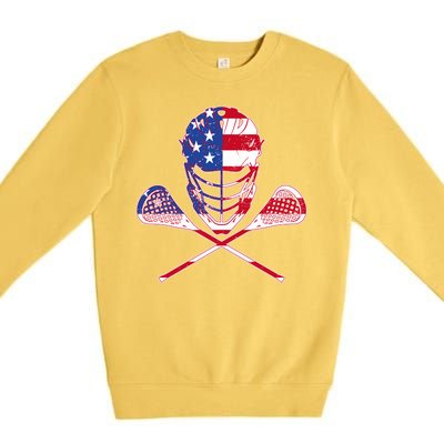 Lacrosse Sport Fan USA American Flag Premium Crewneck Sweatshirt