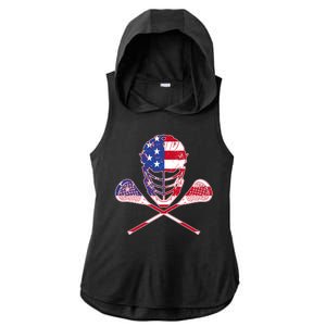 Lacrosse Sport Fan USA American Flag Ladies PosiCharge Tri-Blend Wicking Draft Hoodie Tank