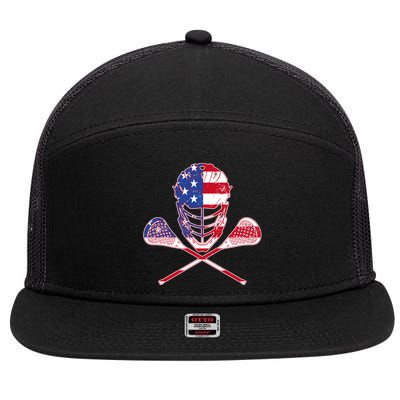 Lacrosse Sport Fan USA American Flag 7 Panel Mesh Trucker Snapback Hat