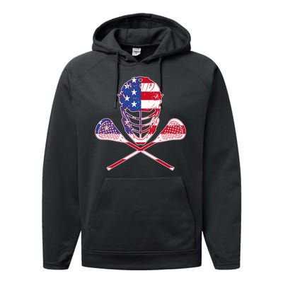 Lacrosse Sport Fan USA American Flag Performance Fleece Hoodie