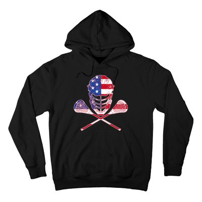 Lacrosse Sport Fan USA American Flag Hoodie