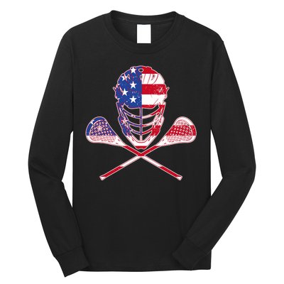 Lacrosse Sport Fan USA American Flag Long Sleeve Shirt